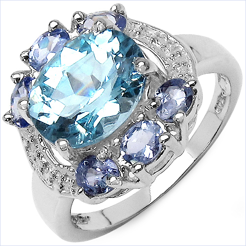 4.27 Carat Genuine Blue Topaz & Tanzanite .925 Sterling Silver Ring