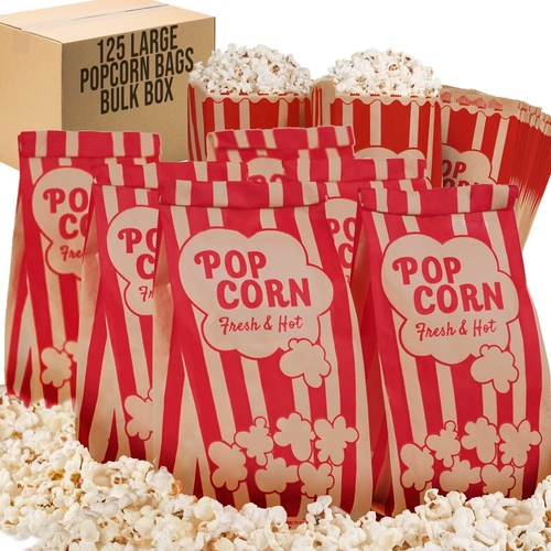 Popcorn Bags 2oz   Bulk Pack of 125   Large Brown & Red Individual Pop