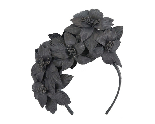 Black sculptured flower headband fascinator