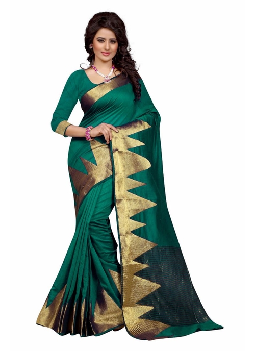 Generic Women's Cotton  Saree(Green, 5.5-6 Mtr)