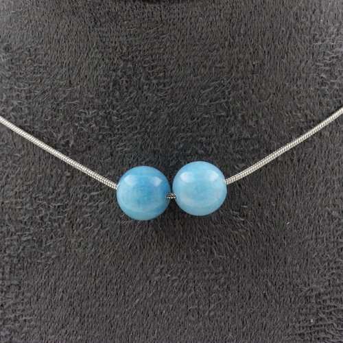 Blue Chalcedony 2 beads 8 mm necklace.