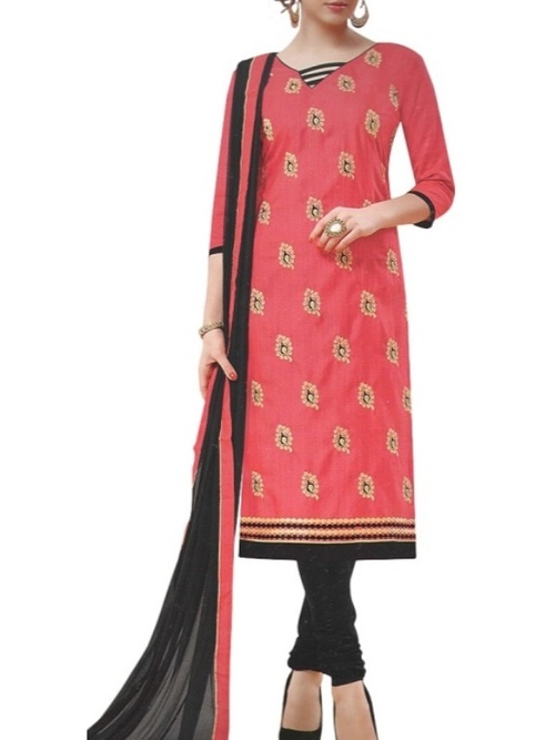 Red Embroidered Bhagalpuri Silk unstitched  Dress