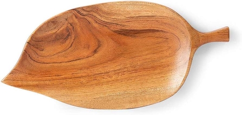 Acacia Wood Mini Leaf Shaped Snacks Platter, 9.75'' x 4.5'' x 0.75'',