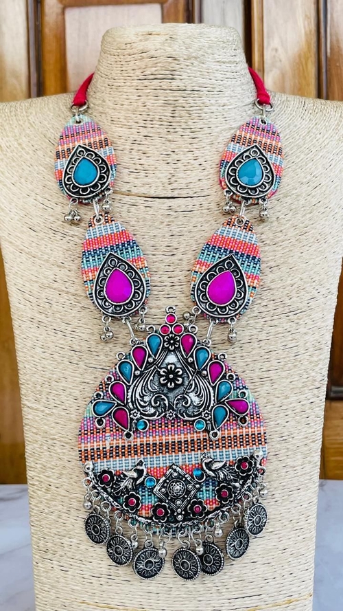 BLUE&PINK Oxidized Drop Ethnic Traditonal Choker Set