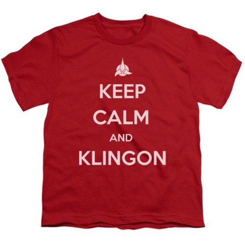 Trevco Star Trek-Calm Klingon - Short Sleeve Youth 18-1 Tee - Red,