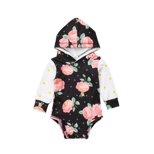 Baby Floral Hooded Long Sleeve Bodysuit Newborn