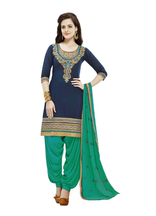 Generic Women's Cotton Salwar Material (Blue,