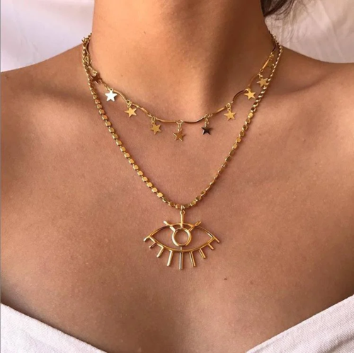 Star and Eye Layer Necklace for Women