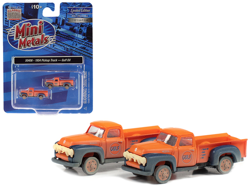 1954 Ford Pickup Trucks \Gulf Oil\" Orange (Dirty/Weathered) Set of 2