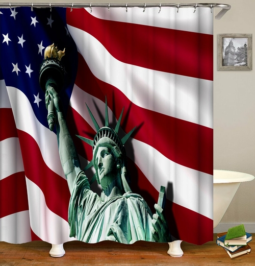 Statue Of Liberty Ft The American Flag Shower Curtain