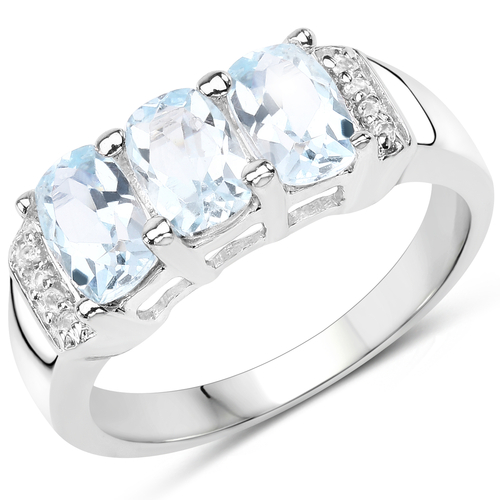 1.84 Carat Genuine Blue Topaz & White Topaz .925 Sterling Silver Ring