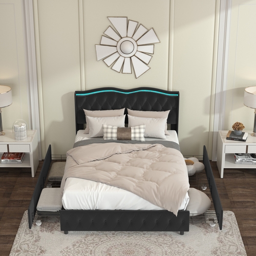 Full Platform Bed Frame , Velvet Upholstered Bed with Deep Tufted