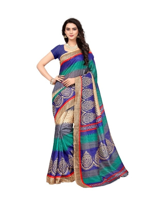 Printed Bhagalpuri Art Silk orange with multicolor