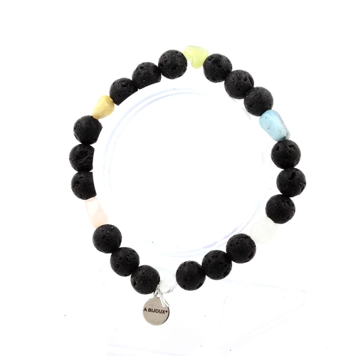 Beryl Morganite from Brazil + Lava Bracelet 8 mm Beads.