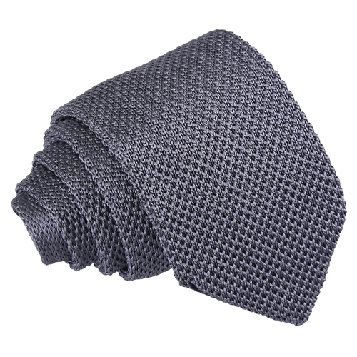 Plain Knitted Slim Tie - Charcoal
