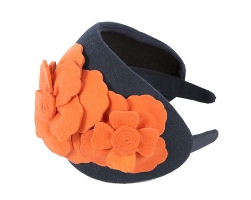 Wide navy & orange winter headband with flowers