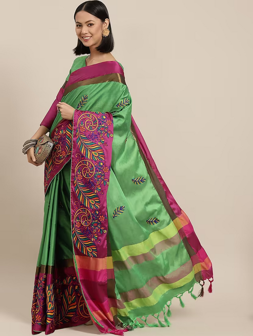 women's embroidered saree GREEN & PURPLE