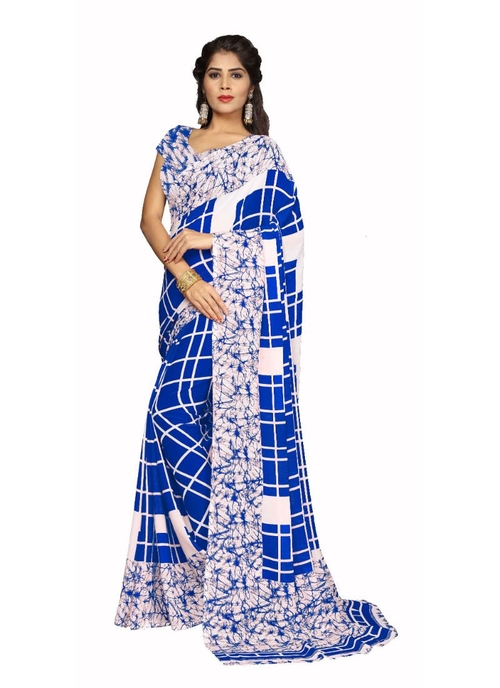 Blue Color Faux Georgette  Saree