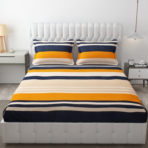Cotton Elastic Fit Striped Printed King Size Double Bed Bedsheet KING