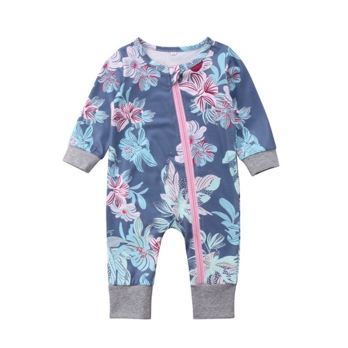 Fashion Newborn Baby Girls Flowers Zipper Long