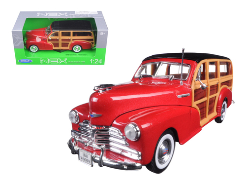 1948 Chevrolet Woody Wagon Fleetmaster Red 1/24 Diecast Model Car by