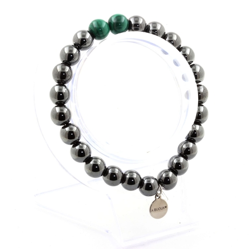 Malachite from Congo + Hematite Bracelet 8 mm Beads.