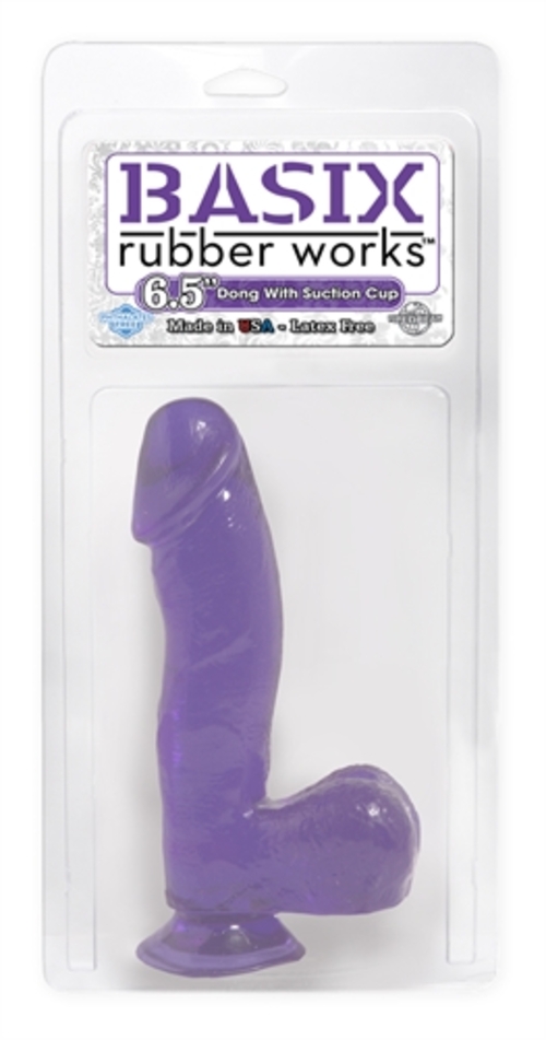 Basix Rubber Works - 6.5 Inch Dong With Suction Cup - Purple