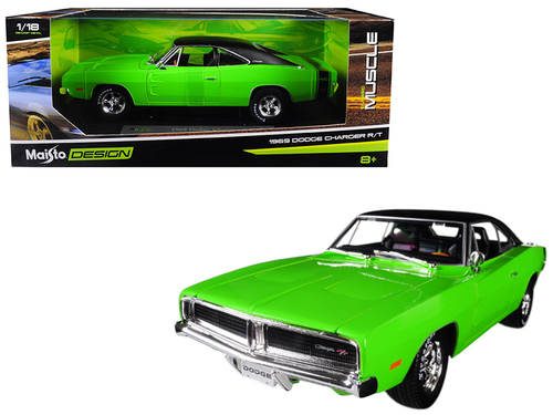 1969 Dodge Charger R/T Green with Black Top 1/18 Diecast Model Car by