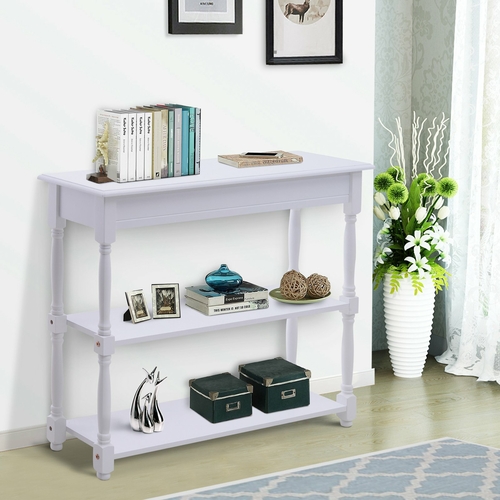 HOMCOM Entryway Wood Console Table with 2-tier of Shelves Hallway