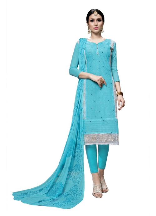Generic Women's Cotton Salwar Material (Sky Blue,