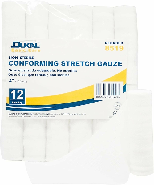 Dukal Conforming Stretch Gauze 4". Case of 96 Light Conforming