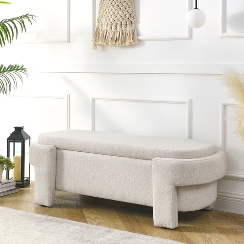 Linen Fabric Upholstered Bench with Large Storage Space for the Living