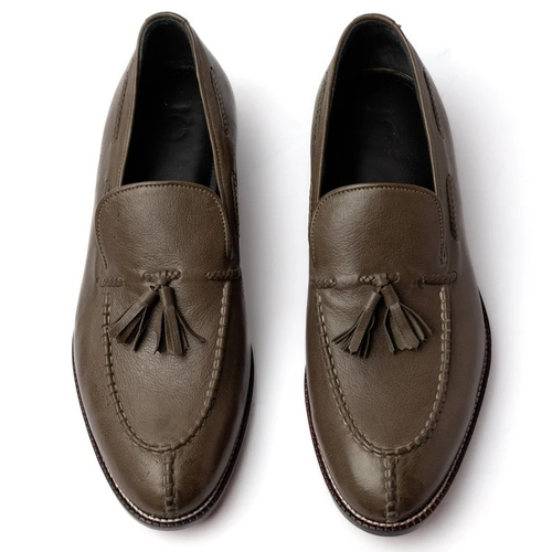 Main STANDARD Luxury Leather Tassel Loafers for Men – Olive Brown Slip-Ons image