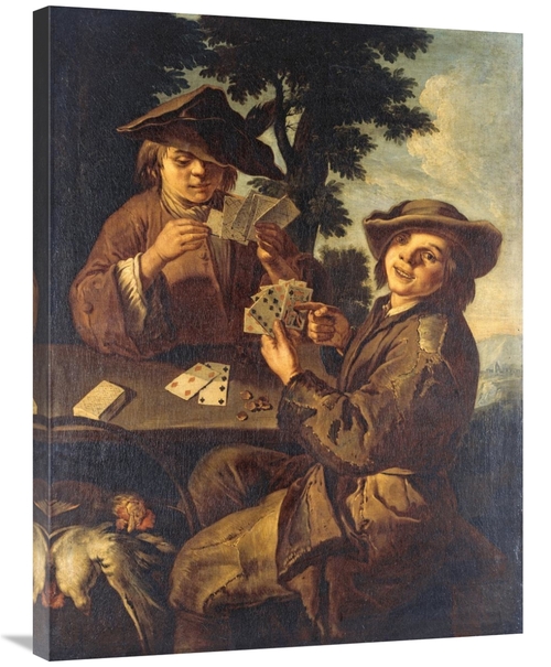 36 in. Two Peasant Boys Playing Cards Art Print - Cipper Giacomo Franc