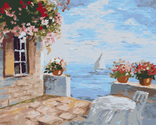 Paint by Numbers - TERRACE WITH FLOWERS BY THE SEA