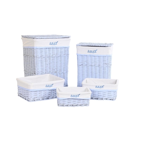 Set of Baskets DKD Home Decor Blue Celeste wicker Children's 44 x 34 x