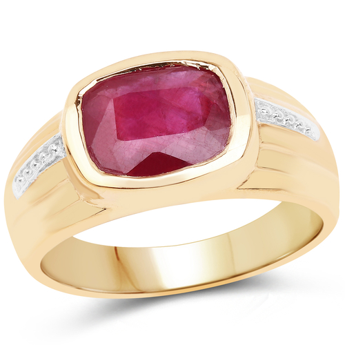 14K Yellow Gold Plated 3.50 Carat Genuine Glass Filled Ruby .925