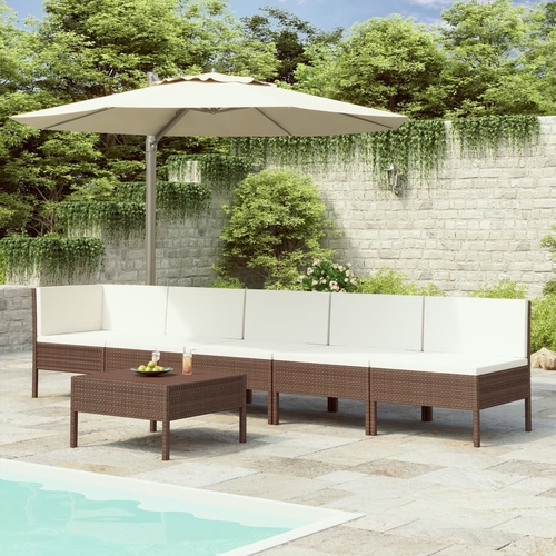 6 Piece Garden Lounge Set with Cushions Poly Rattan Brown