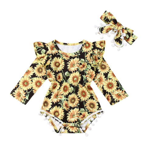 2019 Newborn Baby Girl  One piece Sunflower