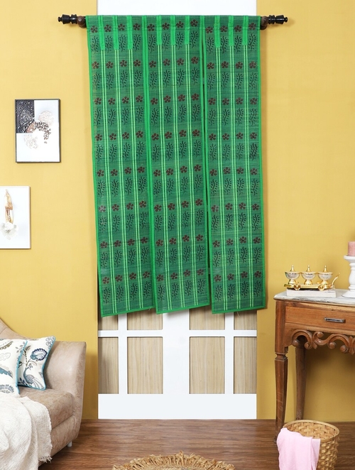 Dark Green Bamboo Sticks And Cotton Threads Curtain (Size 72 x 36