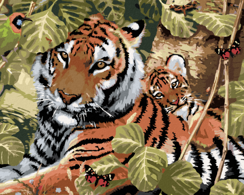 Paint by Numbers - TIGER AND CUB AMONG LEAVES (HOWARD ROBINSON)