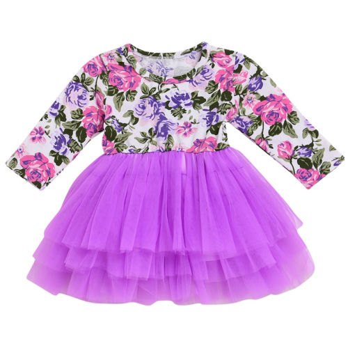 Neborn Baby Girls Flower Long Sleeve Dress Party