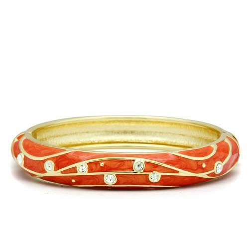 Women Flash Gold White Metal Bangle with Top Grade Crystal in Clear - 