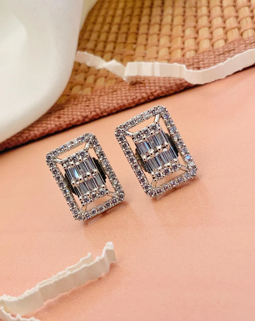 High-Quality Silver Plated American Diamond Studs Earring