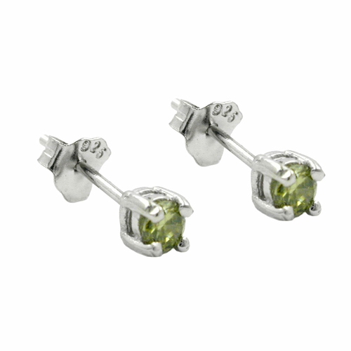 stud earrings crystals 3mm olive green silver 925