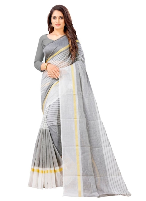 Generic Women's Cotton Saree (White, 5-6 Mtrs)