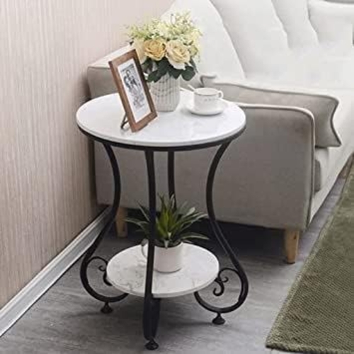 Stylish 2 Tier Round Iron Table - Modern Metal Accent Table