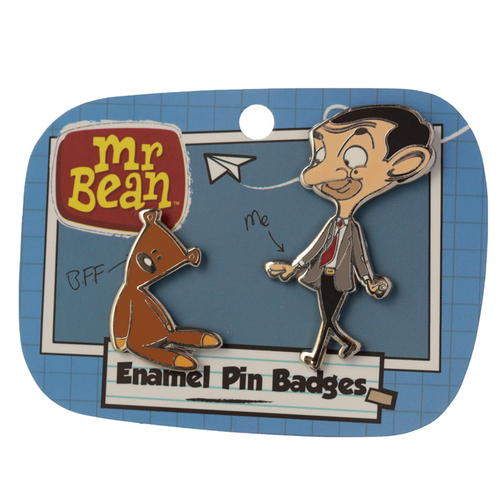Fun Mr Bean and Teddy Design Enamel Pin Badge Set