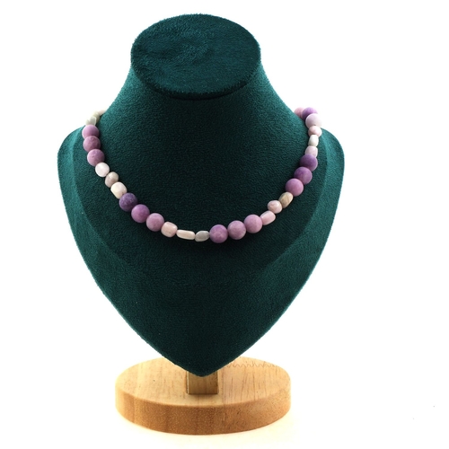 Kunzite from Brazil + Matte purple mica 8 mm beads necklace.
