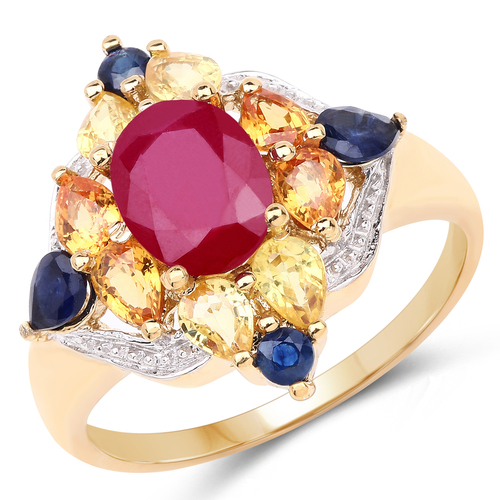 14K Yellow Gold Plated 3.76 Carat Genuine Multi Stone .925 Sterling